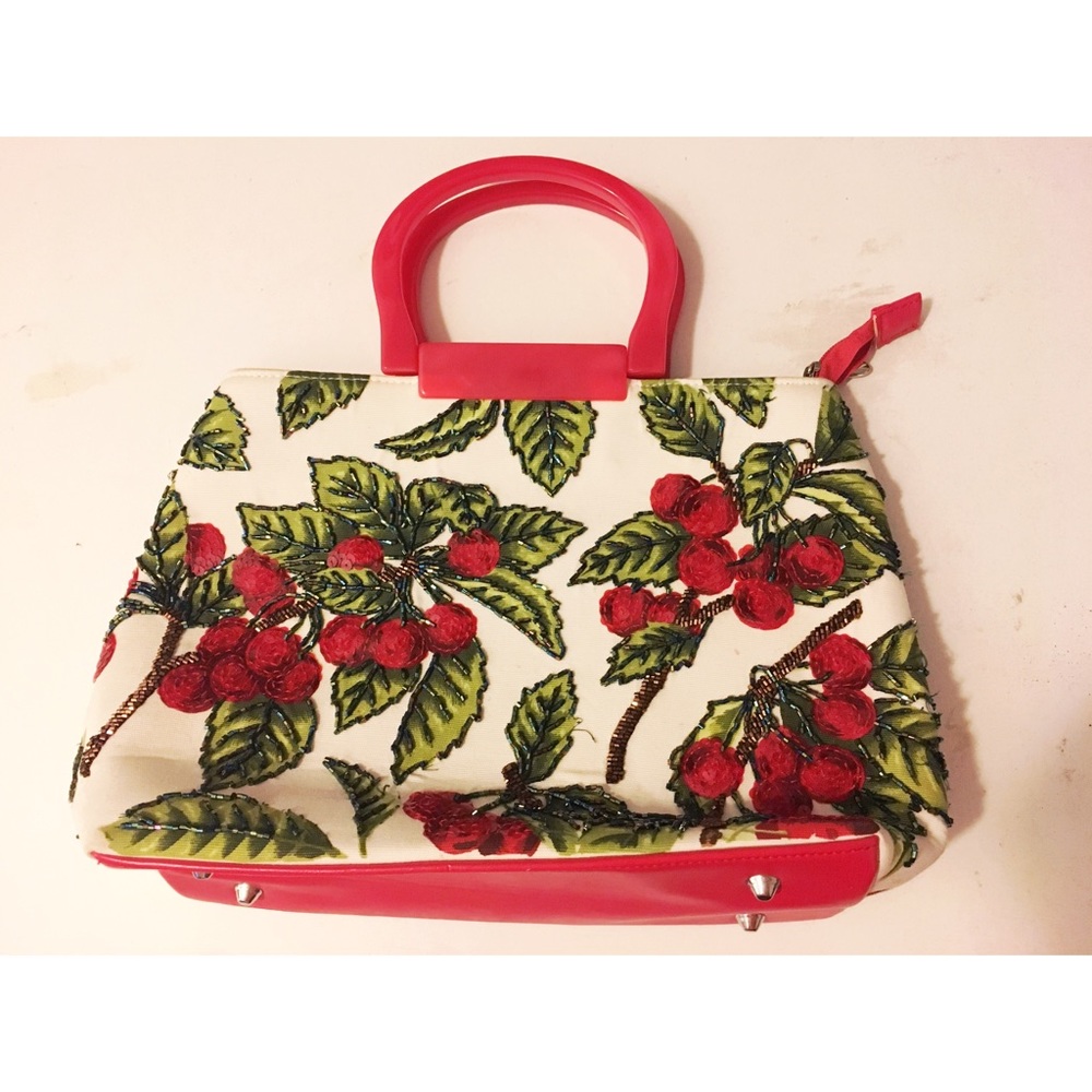 Red Cherry Embroidered Top-Handle Women’s Bag